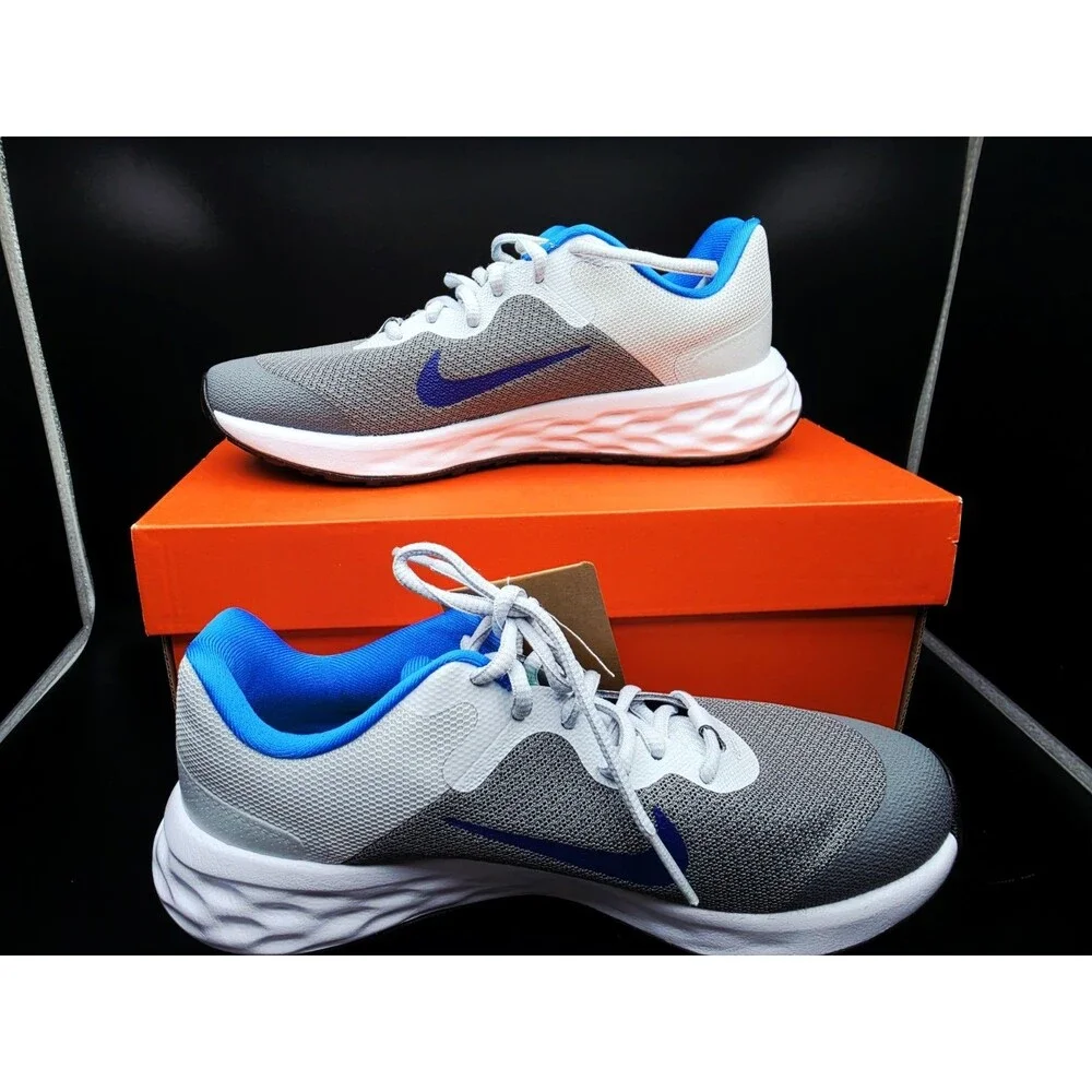 Nike Revolution 6 NN (GS) Unisex Kids Low Top Lace-Up Gray/Blue 6.5 W/5Y
